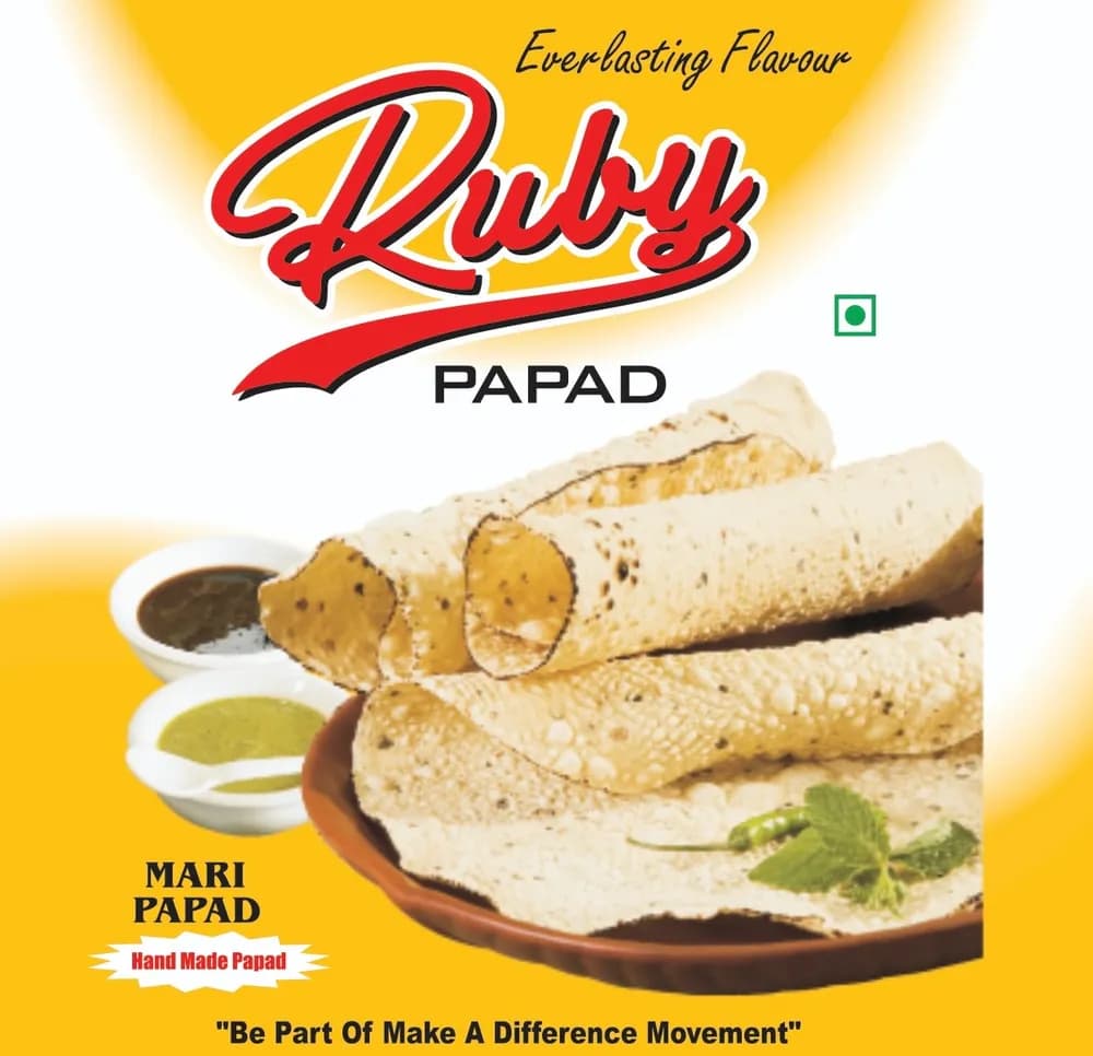 Ruby Mari Papad pack with roasted papad, chutneys and green chilli